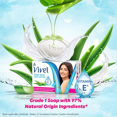 Vivel Aloe Vera Bathing Soap with Vitamin E for Soft, Glowing skin|Refreshing Fragrance|Combo Pack 150g (Pack of 4)&Vivel Body Wash, Lavender & Almond Oil Shower Creme, Liquid Refill Pouch, 400 ml
